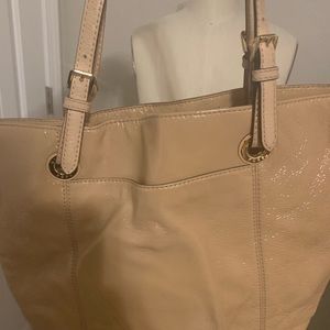 Michael Kors beige patent leather tote bag